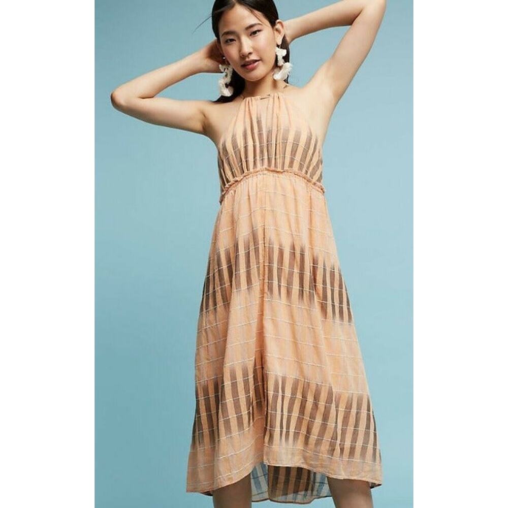 NWT Anthropologie by AKEMI + KIN Ikat Halter Peach Midi Dress $138 Size Small